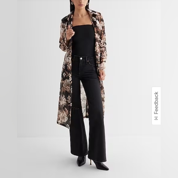 Express Jackets & Blazers - NWT Express Floral Sheer Belted Trench Coat Size Small